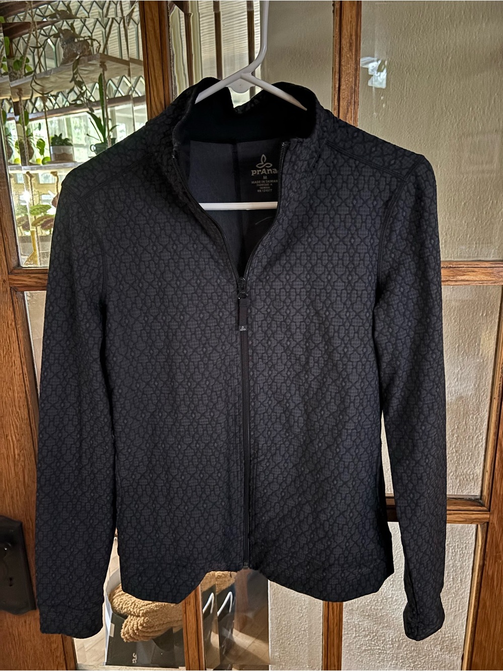 Prana Black Patterned Lightweight Zip Jacket